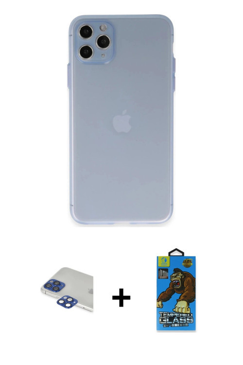 ieg™ iPhone 11 Pro Max Kılıf Atlas Minimal Prime - Siyah 18D Cam Ekran Koruyucu + Lacivert Pers Alüm