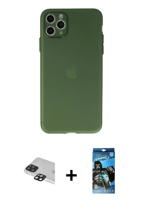 ieg™ iPhone 11 Pro Max Kılıf Atlas Minimal Prime - Siyah 34D Izgaralı Cam + Siyah Pers Alüminyum Kam