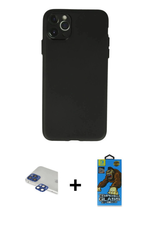 ieg™ iPhone 11 Pro Max Kılıf Atlas Minimal Prime - Siyah 18D Cam Ekran Koruyucu + Lacivert Pers Alüm