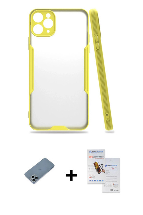 ieg™ iPhone 11 Pro Max Kılıf Atlas Asil Serisi - Siyah Seramik Nano Ekran Koruyucu + Sierra Blue Shi