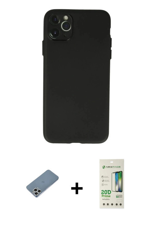 ieg™ iPhone 11 Pro Max Kılıf Atlas Minimal Prime - Siyah 20D Premium Cam Ekran Koruyucu + Gümüş Shin