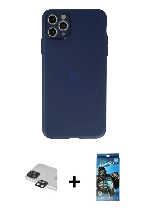 ieg™ iPhone 11 Pro Max Kılıf Atlas Minimal Prime - Siyah 34D Izgaralı Cam + Siyah Pers Alüminyum Kam