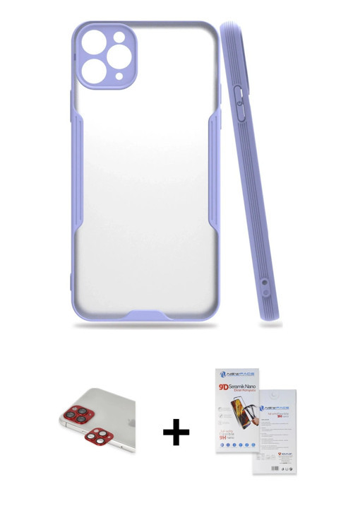 ieg™ iPhone 11 Pro Max Kılıf Atlas Asil Serisi - Siyah Seramik Nano Ekran Koruyucu + Kırmızı Pers Al