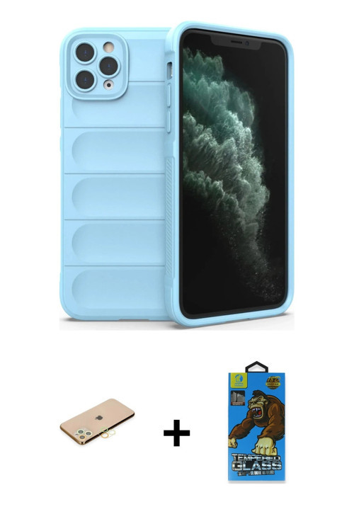 ieg™ iPhone 11 Pro Max Kılıf Atlas Koleksiyonu - Siyah 18D Cam Ekran Koruyucu + Sarı Renkli Kamera L