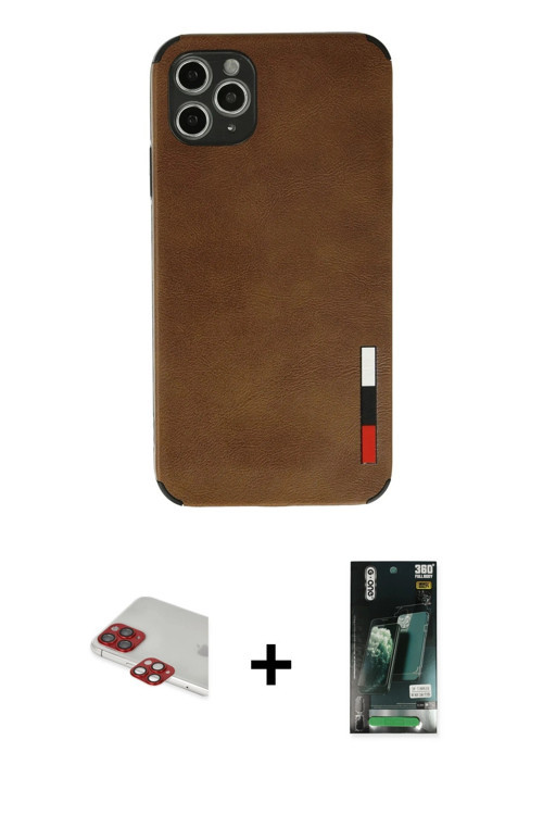 ieg™ iPhone 11 Pro Max Kılıf Doruk Asil Koleksiyonu - Siyah 360 Mat Full Body Arka Koruyucu + Kırmız