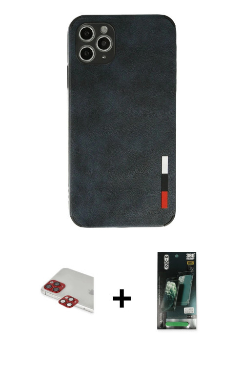 ieg™ iPhone 11 Pro Max Kılıf Doruk Asil Koleksiyonu - Siyah 360 Mat Full Body Arka Koruyucu + Kırmız