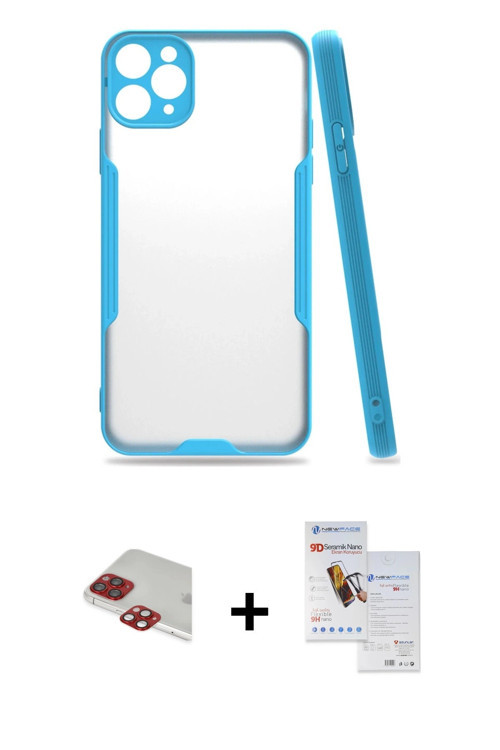ieg™ iPhone 11 Pro Max Kılıf Atlas Asil Serisi - Siyah Seramik Nano Ekran Koruyucu + Kırmızı Pers Al