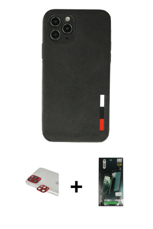 ieg™ iPhone 11 Pro Max Kılıf Doruk Asil Koleksiyonu - Siyah 360 Mat Full Body Arka Koruyucu + Kırmız