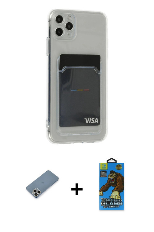 ieg™ iPhone 11 Pro Max Kılıf Doruk Klasik Koleksiyonu - Siyah 18D Cam Ekran Koruyucu + Gold Metal Ka