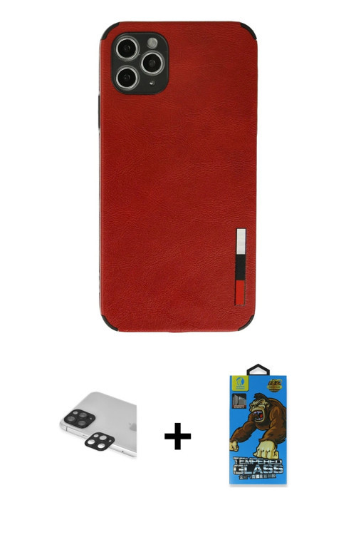 ieg™ iPhone 11 Pro Max Kılıf Doruk Asil Koleksiyonu - Siyah 18D Cam Ekran Koruyucu + Siyah Pers Alüm