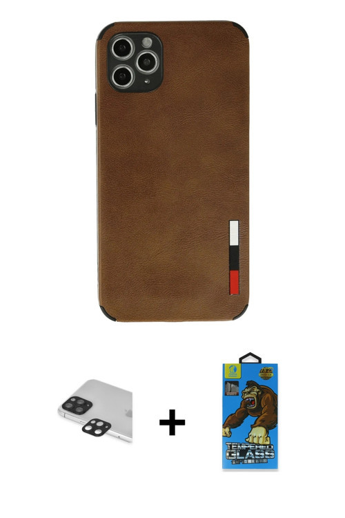 ieg™ iPhone 11 Pro Max Kılıf Doruk Asil Koleksiyonu - Siyah 18D Cam Ekran Koruyucu + Siyah Pers Alüm