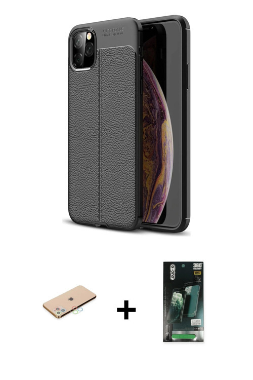 ieg™ iPhone 11 Pro Max Kılıf Doruk Klasik Özel Seri - Siyah 360 Mat Full Body Arka Koruyucu + Mavi R