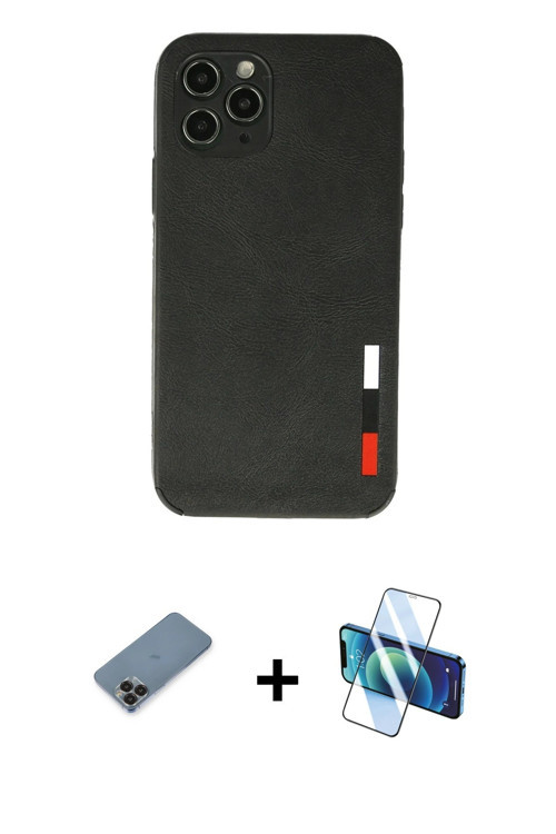 ieg™ iPhone 11 Pro Max Kılıf Doruk Asil Koleksiyonu - Siyah 3D Antistatik Cam Ekran Koruyucu + Siyah