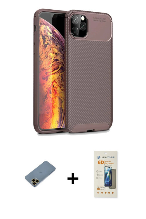 ieg™ iPhone 11 Pro Max Kılıf Eksen Form Prime - Siyah 6D Mat Seramik Hayalet Nano Ekran Koruyucu + G