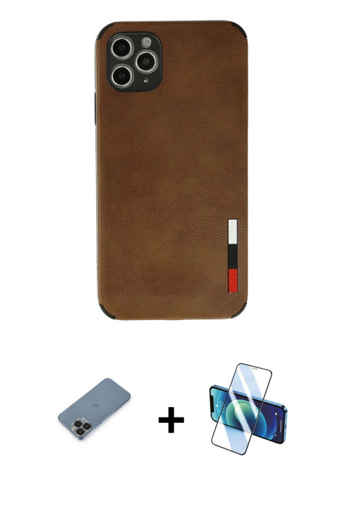 ieg™ iPhone 11 Pro Max Kılıf Doruk Asil Koleksiyonu - Siyah 3D Antistatik Cam Ekran Koruyucu + Siyah