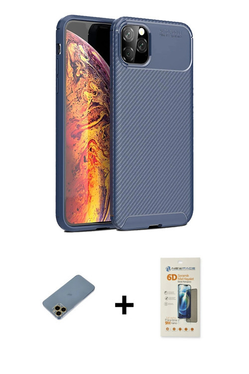 ieg™ iPhone 11 Pro Max Kılıf Eksen Form Prime - Siyah 6D Mat Seramik Hayalet Nano Ekran Koruyucu + G