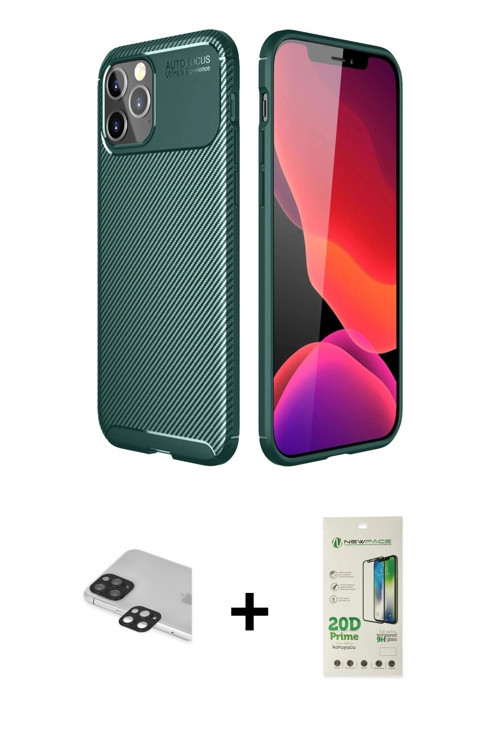 ieg™ iPhone 11 Pro Max Kılıf Eksen Form Prime - Siyah 20D Premium Cam Ekran Koruyucu + Siyah Pers Al