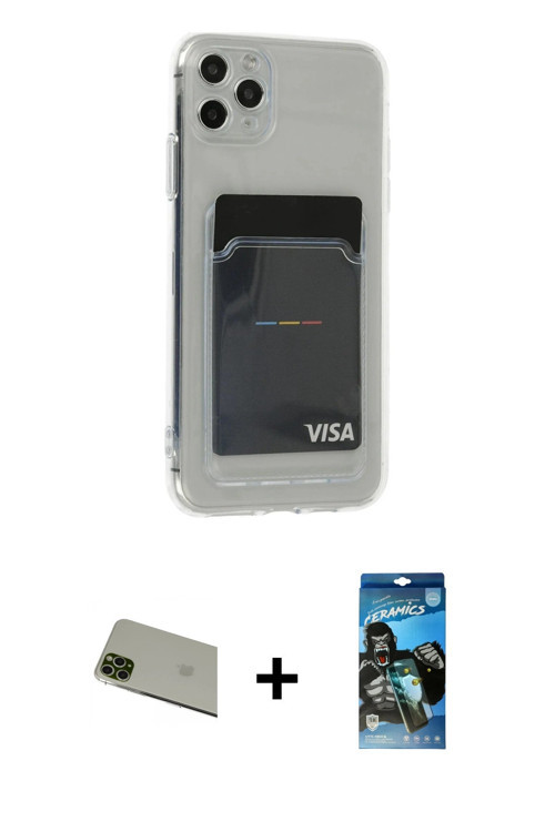 ieg™ iPhone 11 Pro Max Kılıf Doruk Klasik Koleksiyonu - Siyah 34D Izgaralı Cam + Yeşil Rainbow Kamer