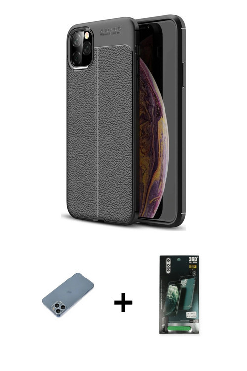 ieg™ iPhone 11 Pro Max Kılıf Doruk Klasik Özel Seri - Siyah 360 Mat Full Body Arka Koruyucu + Sierra