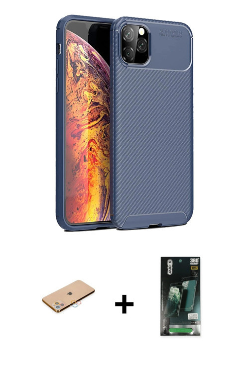 ieg™ iPhone 11 Pro Max Kılıf Eksen Form Prime - Siyah 360 Mat Full Body Arka Koruyucu + Pembe Renkli