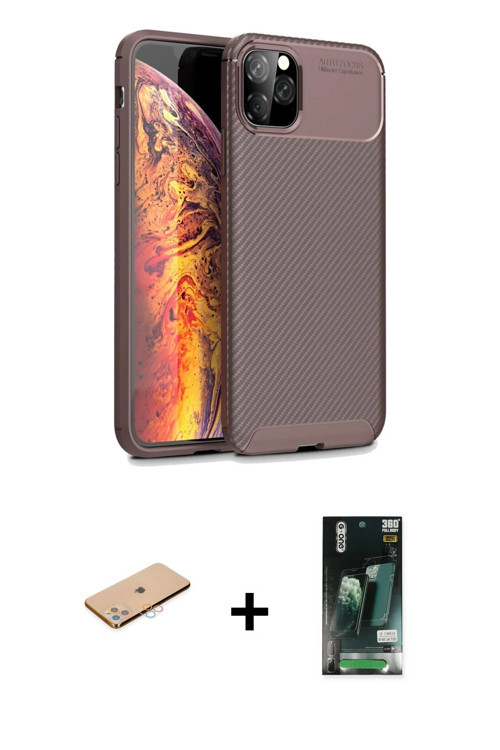 ieg™ iPhone 11 Pro Max Kılıf Eksen Form Prime - Siyah 360 Mat Full Body Arka Koruyucu + Pembe Renkli