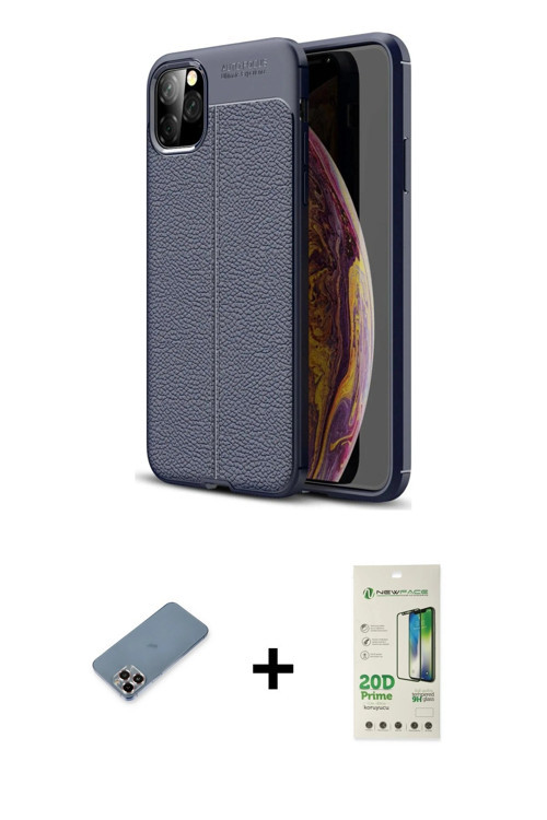 ieg™ iPhone 11 Pro Max Kılıf Doruk Klasik Özel Seri - Siyah 20D Premium Cam Ekran Koruyucu + Mor Met