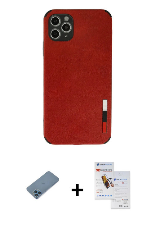ieg™ iPhone 11 Pro Max Kılıf Doruk Asil Koleksiyonu - Siyah Seramik Nano Ekran Koruyucu + Mavi Shine