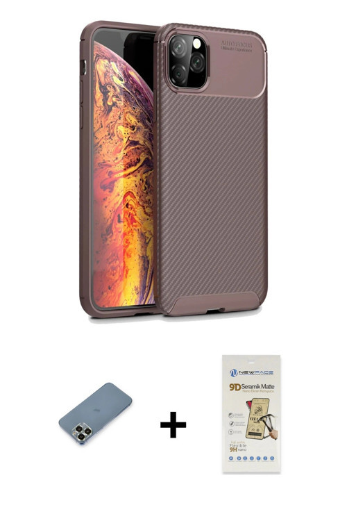 ieg™ iPhone 11 Pro Max Kılıf Eksen Form Prime - Siyah Mat Seramik Nano Ekran Koruyucu + Açık Yeşil M