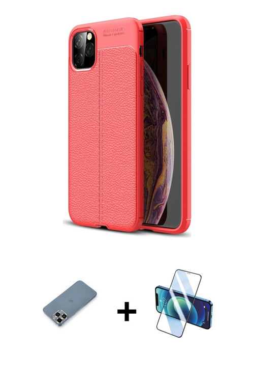 ieg™ iPhone 11 Pro Max Kılıf Doruk Klasik Özel Seri - Siyah 3D Antistatik Cam Ekran Koruyucu + Mor M