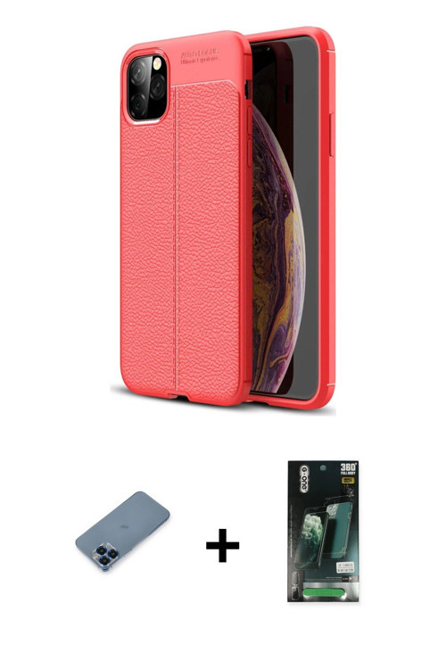 ieg™ iPhone 11 Pro Max Kılıf Doruk Klasik Özel Seri - Siyah 360 Mat Full Body Arka Koruyucu + Mavi M