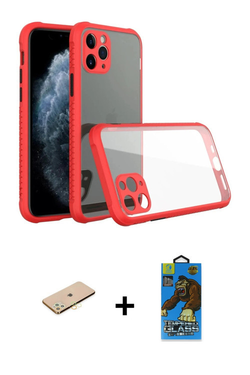 ieg™ iPhone 11 Pro Max Kılıf Nova Asil Özel Seri - Siyah 18D Cam Ekran Koruyucu + Sarı Renkli Kamera