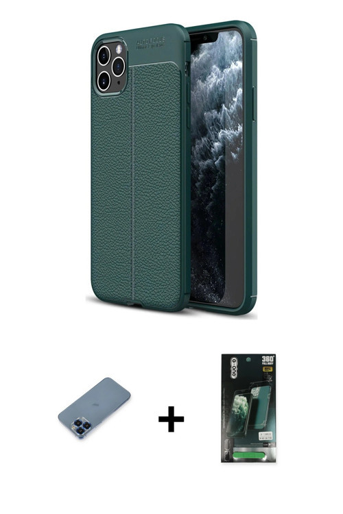 ieg™ iPhone 11 Pro Max Kılıf Doruk Klasik Özel Seri - Siyah 360 Mat Full Body Arka Koruyucu + Mavi M