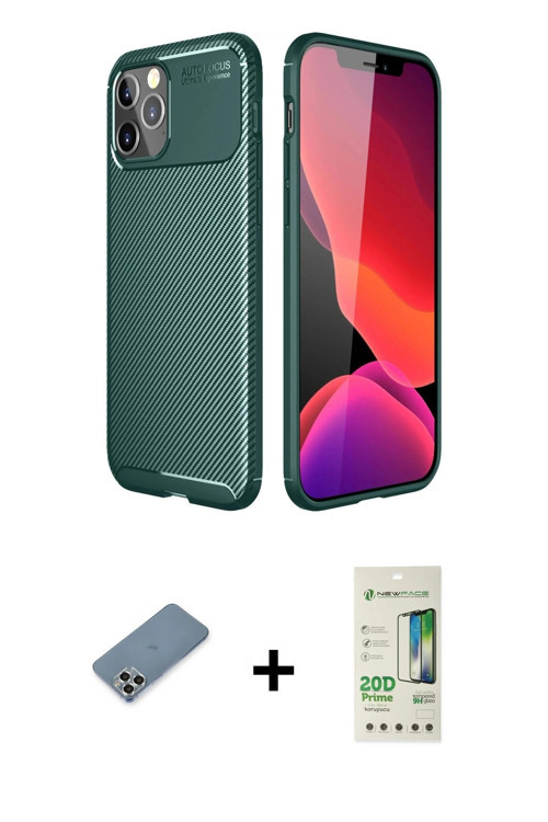 ieg™ iPhone 11 Pro Max Kılıf Eksen Form Prime - Siyah 20D Premium Cam Ekran Koruyucu + Gümüş Metal K