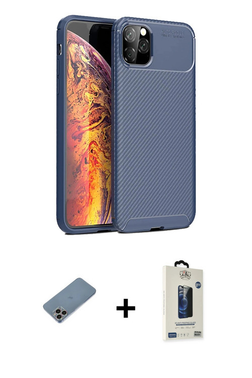 ieg™ iPhone 11 Pro Max Kılıf Eksen Form Prime - Siyah Bilvis Hayalet Cam Ekran Koruyucu + Gökkuşağı