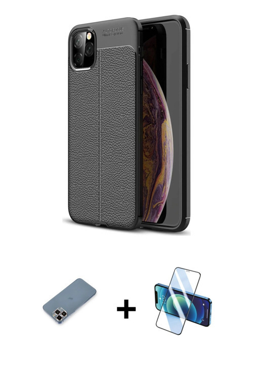 ieg™ iPhone 11 Pro Max Kılıf Doruk Klasik Özel Seri - Siyah 3D Antistatik Cam Ekran Koruyucu + Mor M