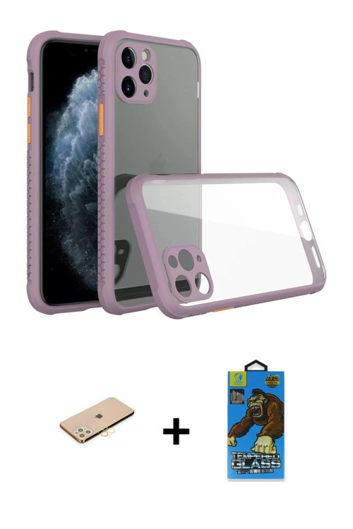 ieg™ iPhone 11 Pro Max Kılıf Nova Asil Özel Seri - Siyah 18D Cam Ekran Koruyucu + Sarı Renkli Kamera