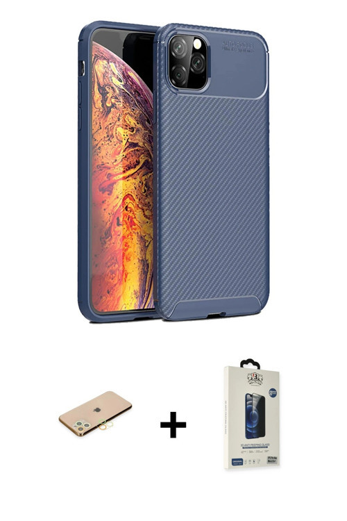 ieg™ iPhone 11 Pro Max Kılıf Eksen Form Prime - Siyah Bilvis Hayalet Cam Ekran Koruyucu + Sarı Renkl