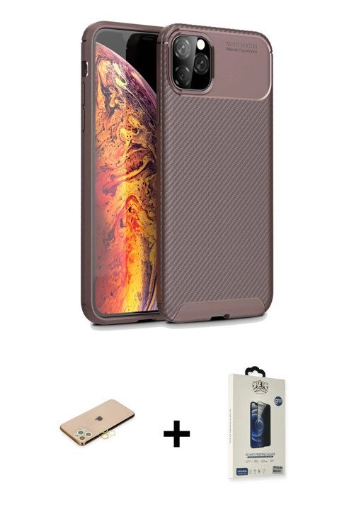 ieg™ iPhone 11 Pro Max Kılıf Eksen Form Prime - Siyah Bilvis Hayalet Cam Ekran Koruyucu + Sarı Renkl