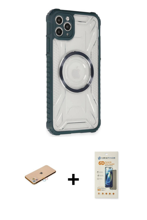 ieg™ iPhone 11 Pro Max Kılıf Kutup Modern - Siyah 6D Mat Seramik Hayalet Nano Ekran Koruyucu + Pembe