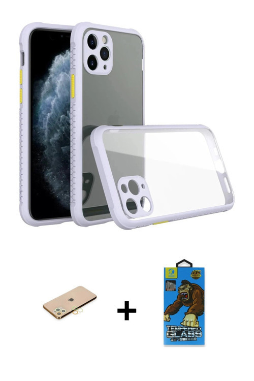 ieg™ iPhone 11 Pro Max Kılıf Nova Asil Özel Seri - Siyah 18D Cam Ekran Koruyucu + Sarı Renkli Kamera
