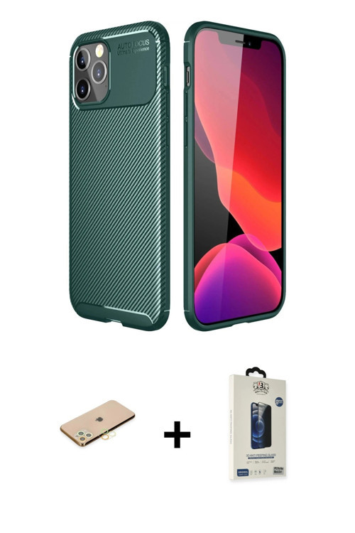 ieg™ iPhone 11 Pro Max Kılıf Eksen Form Prime - Siyah Bilvis Hayalet Cam Ekran Koruyucu + Sarı Renkl