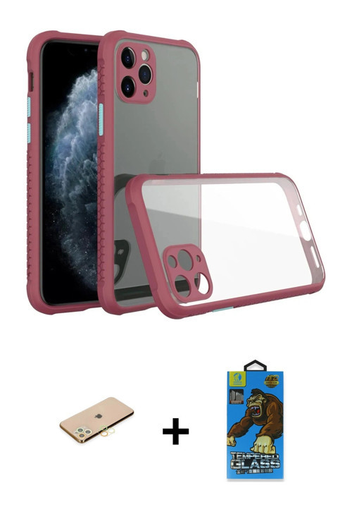 ieg™ iPhone 11 Pro Max Kılıf Nova Asil Özel Seri - Siyah 18D Cam Ekran Koruyucu + Sarı Renkli Kamera