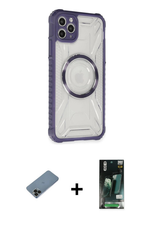 ieg™ iPhone 11 Pro Max Kılıf Kutup Modern - Siyah 360 Mat Full Body Arka Koruyucu + Siyah Shine Kame