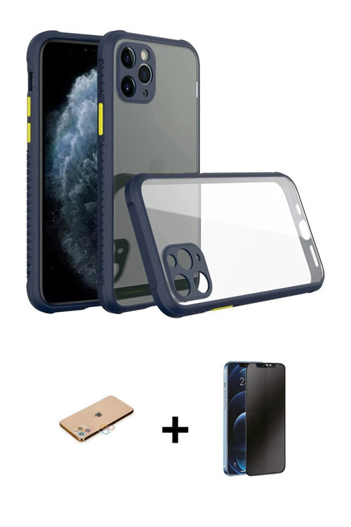 ieg™ iPhone 11 Pro Max Kılıf Nova Asil Özel Seri - Siyah 3D Antistatik Hayalet Cam Ekran Koruyucu +