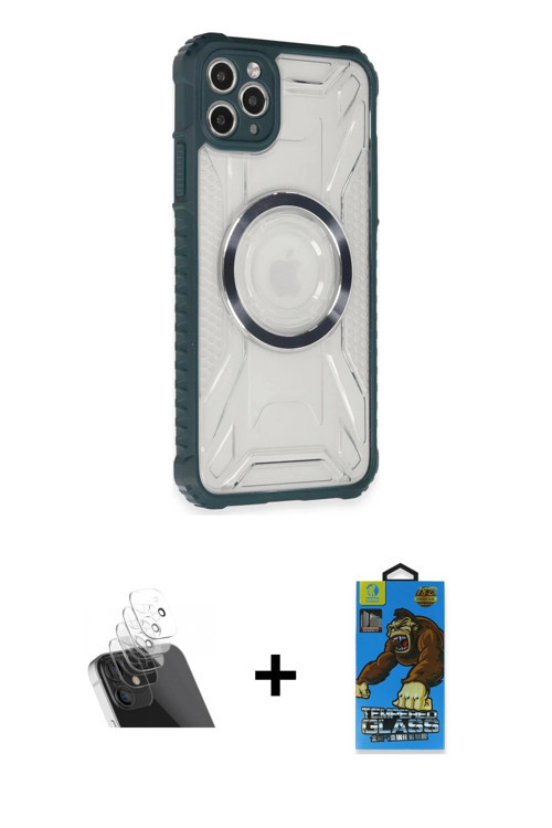 ieg™ iPhone 11 Pro Max Kılıf Kutup Modern - Siyah 18D Cam Ekran Koruyucu + Şeffaf Kamera Lens Koruma