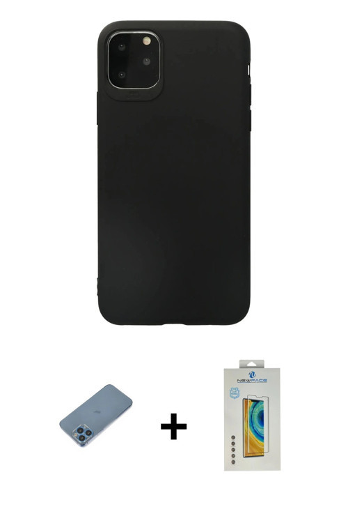 ieg™ iPhone 11 Pro Max Kılıf Kozmos Yansıma Özel Seri - Siyah Polymer Nano Ekran Koruyucu + Mavi Shi
