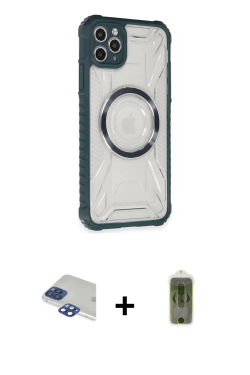 ieg™ iPhone 11 Pro Max Kılıf Kutup Modern - Siyah Joko Magic 5D Hayalet Cam + Lacivert Pers Alüminyu