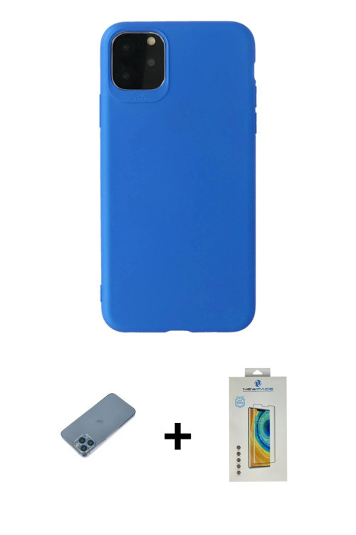 ieg™ iPhone 11 Pro Max Kılıf Kozmos Yansıma Özel Seri - Siyah Polymer Nano Ekran Koruyucu + Mavi Shi