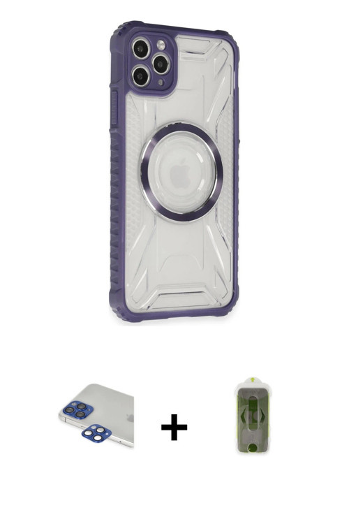 ieg™ iPhone 11 Pro Max Kılıf Kutup Modern - Siyah Joko Magic 5D Hayalet Cam + Lacivert Pers Alüminyu