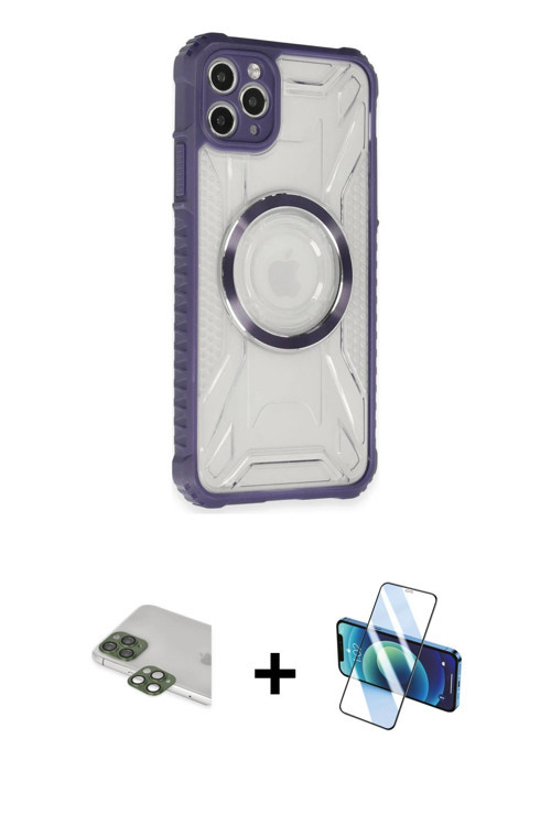 ieg™ iPhone 11 Pro Max Kılıf Kutup Modern - Siyah 3D Antistatik Cam Ekran Koruyucu + Yeşil Pers Alüm